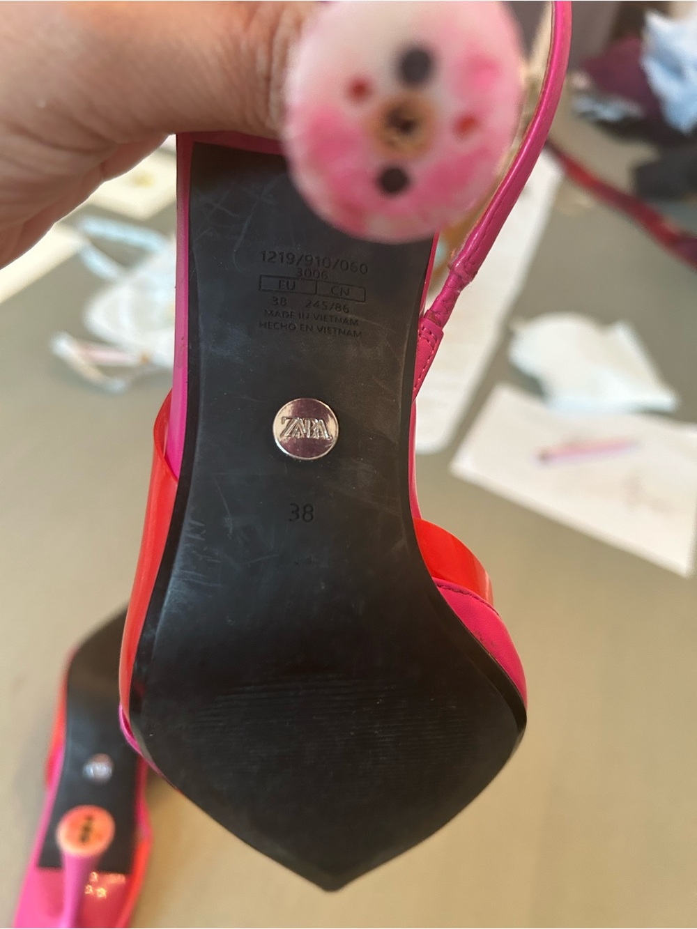 Zara Hot Pink and Red Pointed Slingback Heels size 38 euro - Picture 11 of 13
